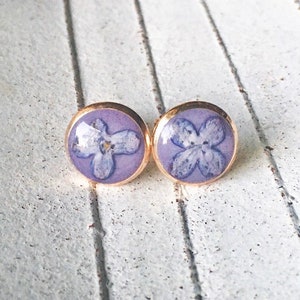 Real Lilac Flower Earrings Mom Gift, Rose Gold Stud Earrings, Pressed Flower Resin Earrings,Plant Earrings Resin Jewelry, Real Lilac Jewelry