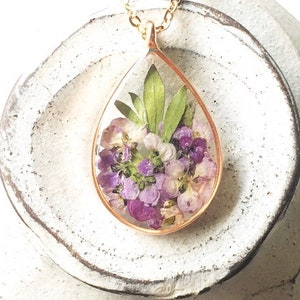 Real Dried Purple Flower Necklace, Pressed Flower Resin Necklace, Rose Gold Flower Necklace Girlfriend Gift, Nature Jewelry Gift For Her image 5