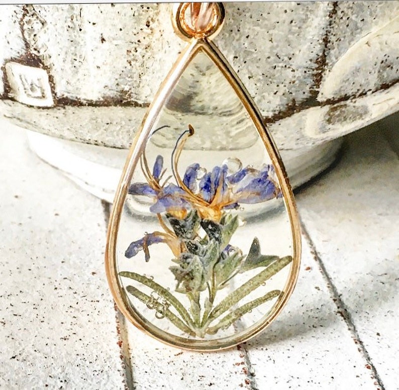 Real Rosemary Pressed Flower Necklace Pressed Flower Jewelry Etsy