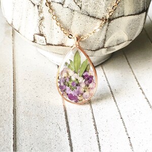 Real Dried Purple Flower Necklace, Pressed Flower Resin Necklace, Rose Gold Flower Necklace Girlfriend Gift, Nature Jewelry Gift For Her image 6