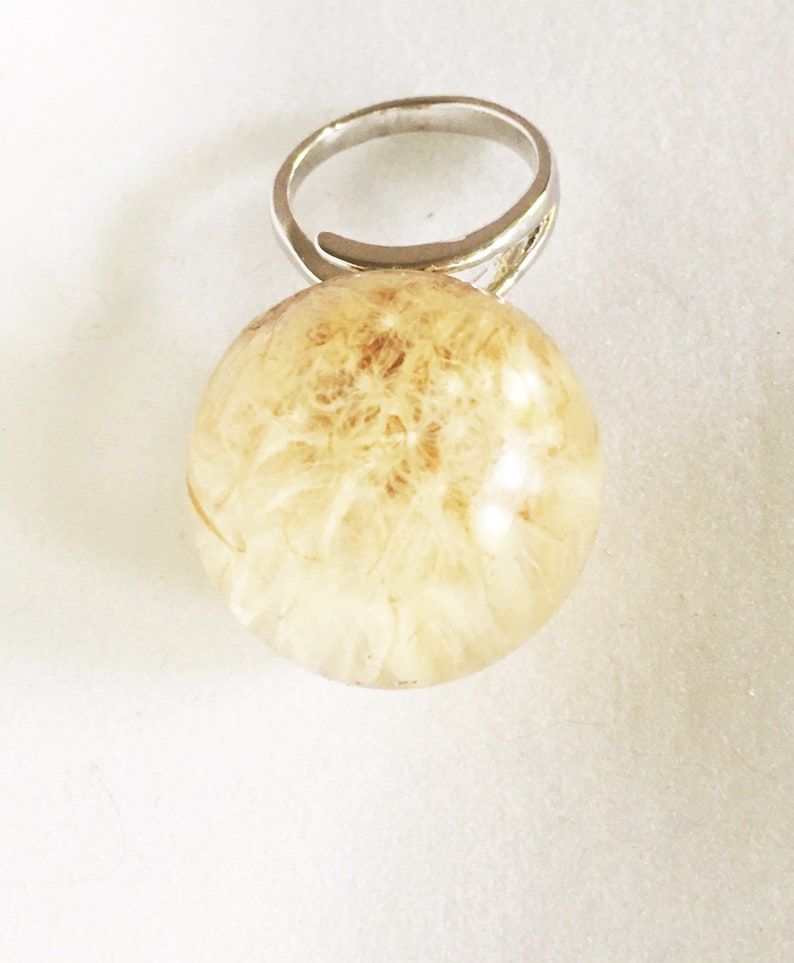 Sterling Silver Dandelion Terrarium Ring Real Flower Jewelry Flower Resin Ring Real Nature Jewelry Seed Wish Plant Ring