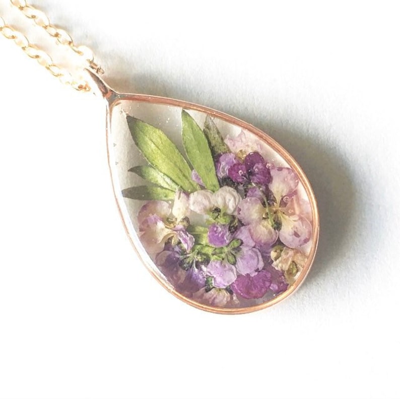 Real Dried Purple Flower Necklace Pressed Flower Resin Etsy