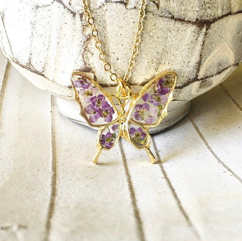 Alyssum Purple Butterfly Pendant Butterfly Necklace Gold Real Etsy