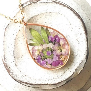 Real Dried Purple Flower Necklace, Pressed Flower Resin Necklace, Rose Gold Flower Necklace Girlfriend Gift, Nature Jewelry Gift For Her image 8