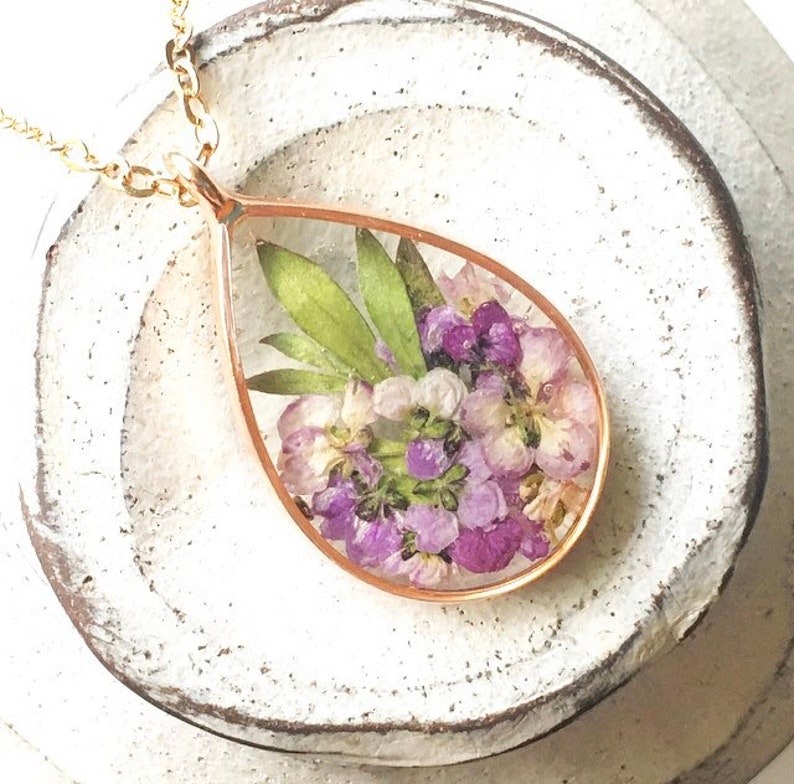 Real Dried Purple Flower Necklace, Pressed Flower Resin Necklace, Rose Gold Flower Necklace Girlfriend Gift, Nature Jewelry Gift For Her image 8