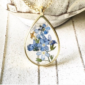 Forget Me Not Necklace Gold, Pressed Flower Jewelry, Flower Jewelry, Real Flower Jewelry, Blue Nature Jewelry, Resin Flower Necklace