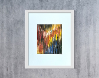 Dessin abstrait pastel original de 20 x 10 po., petite peinture sur papier, passe-partout à encastrer inclus, art mural moderne et contemporain, unique en son genre