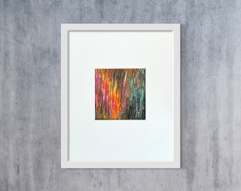 Dessin abstrait pastel original de 20 x 10 po., petite peinture sur papier, passe-partout à encadrer inclus, art mural moderne et contemporain, unique en son genre