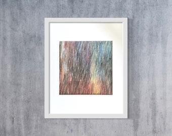 Dessin abstrait pastel original de 20 x 10 po., petite peinture sur papier, passe-partout à encastrer inclus, art mural moderne et contemporain, unique en son genre