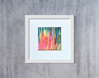 Dessin abstrait pastel original de 5 x 5 po., petite peinture sur papier, passe-partout à encadrer inclus, art mural moderne et contemporain, unique en son genre