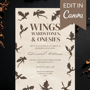Bookish Fantasy Baby Shower Invitation Canva Template – Editable & Instant Download | Fourth Wing Inspired, Fantasy Themed