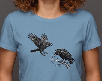 Raven T-Shirt, Gothic Bird Tee, Dark Academia Clothing, Vintage Engraving, Occult Corvid Art, Unisex Graphic Top