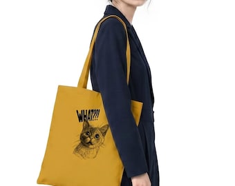 What?! Cat Tote Bag, Socially Awkward Gift, Funny Introvert Tote, Overthinking Cat Bag, Anxiety Humor Tote, Meme Cat Market Bag