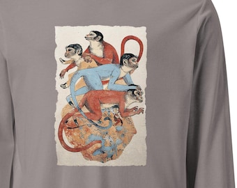 Vintage Monkey Long Sleeve Shirt, Ancient Egyptian Monkey Art, Unisex Retro Primate Graphic Tee, Egyptology Long Sleeve, Archaeology Gift