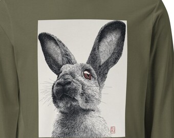 Rabbit Long Sleeve Shirt, Vintage Bunny Art Tee, Unisex Wildlife Graphic Shirt, Cottagecore Rabbit Long Sleeve, Nature Lover Gift