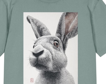 Rabbit Art T-Shirt, Bunny Portrait Graphic Tee, Unisex Vintage Rabbit Shirt, Wildlife Animal T-Shirt, Cottagecore Nature Gift