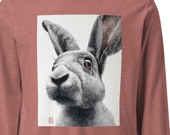 Rabbit Hare Long Sleeve Shirt, Bunny Portrait Graphic Tee, Unisex Wildlife Animal Shirt, Cottagecore Nature Long Sleeve, Rabbit Lover Gift