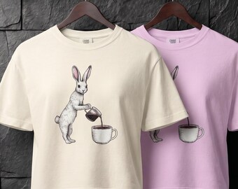 Women’s heavyweight Coffee Bunny boxy tee, Cute Rabbit Cropped Tee, Cottagecore Shirt, Cozy Coffee Lover Gift, Comfort Colors 3023CL