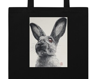 Rabbit Tote Bag, Vintage Bunny Art Tote, Wildlife Illustration Canvas Bag, Cottagecore Market Tote, Nature Lover Gift, Reusable Book Bag