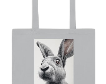 Rabbit Hare Tote Bag, Bunny Art Canvas Tote, Wildlife Illustration Bag, Cottagecore Market Tote, Woodland Animal Book Bag, Nature Lover Gift