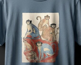 Vintage Monkey Art T-Shirt, Ancient Egyptian Monkey Graphic Tee, Unisex Garment Dyed Shirt, Primate Illustration