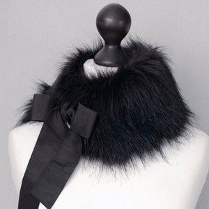 Black faux fur collar. Fur neck warmer. Womens fur collar. Buy faux fur collar image 1