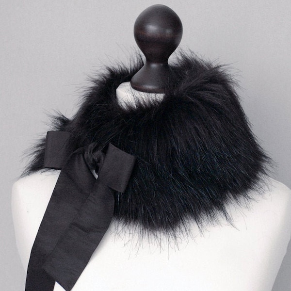 Black faux fur collar. Fur neck warmer. Womens fur collar. Buy faux fur collar