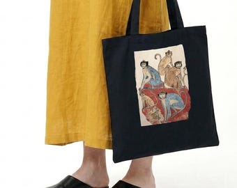 Vintage Monkey Tote Bag, Ancient Egyptian Monkey Art Bag, Egyptian Animal Illustration Tote, Archaeology Gift, Boho Book Bag