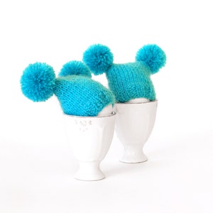 SALE 10% OFF Turquoise egg warmers with funny poms image 1