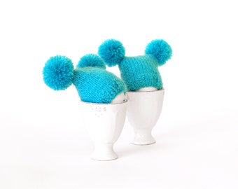 SALE 10% OFF Turquoise egg warmers with funny poms