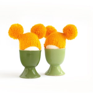 Sunny yellow egg warmers with funny pompoms Easter decoration or small gift. image 3