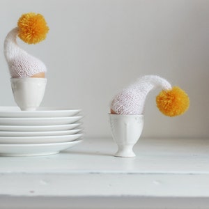 SALE 10% OFF Knitted egg warmers with yellow pom. Set of 2 image 2