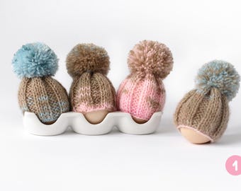 Set of multicolor egg warmers. One of kind cozy set. Small egg hats in country style. Table decoration for breakfast or Easter. Easter gift.