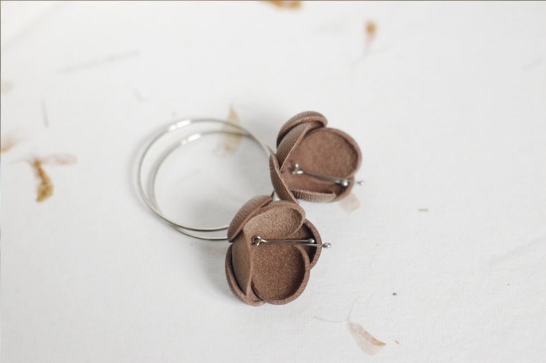 Modern style leather earrings in latte brown image 1