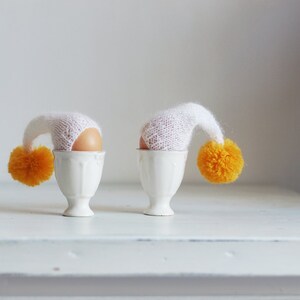 SALE 10% OFF Knitted egg warmers with yellow pom. Set of 2 image 4