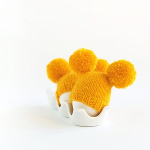 Sunny yellow egg warmers with funny pompoms Easter decoration or small gift. image 5