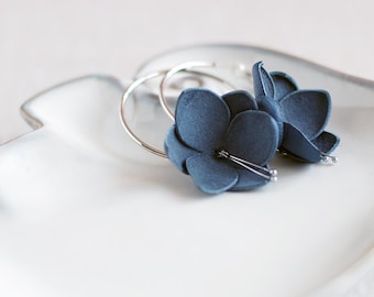 SALE 10% OFF Modern style leather earrings in blue. Handmade leather jewelry