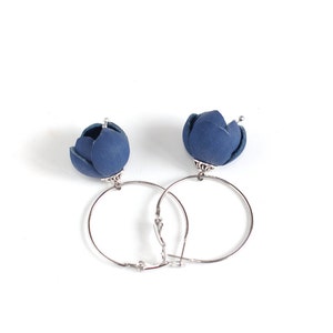 Modern style leather earrings in blue image 4