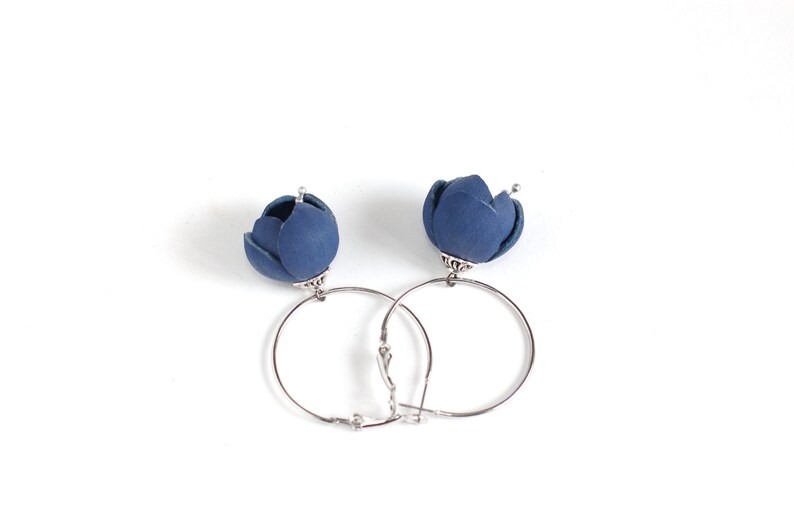 Modern style leather earrings in blue image 4