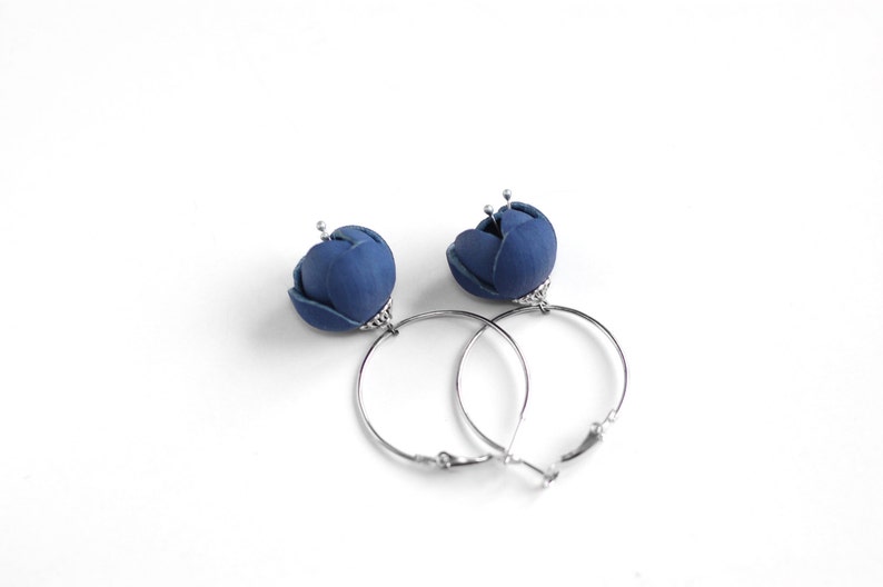 Modern style leather earrings in blue image 1