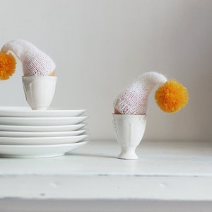 SALE 10% OFF Knitted egg warmers with yellow pom. Set of 2 image 3