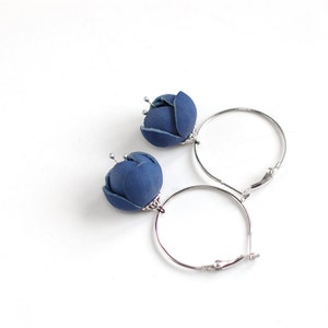 Modern style leather earrings in blue image 2