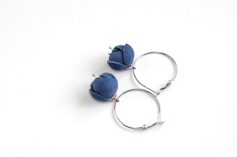 Modern style leather earrings in blue image 2