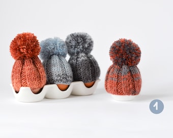 Set of multicolor egg warmers. One of kind cozy set. Small egg hats in country style. Table decoration for breakfast or Easter. Easter gift.