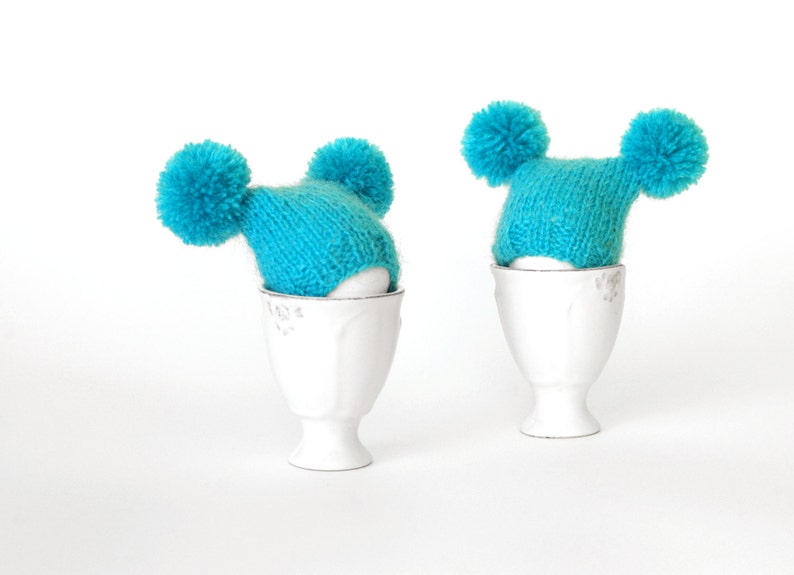 SALE 10% OFF Turquoise egg warmers with funny poms image 2