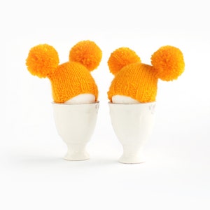 Sunny yellow egg warmers with funny pompoms Easter decoration or small gift. image 1