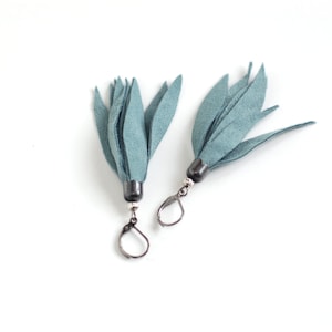Suede leather tassel earrings in smoky blue image 1