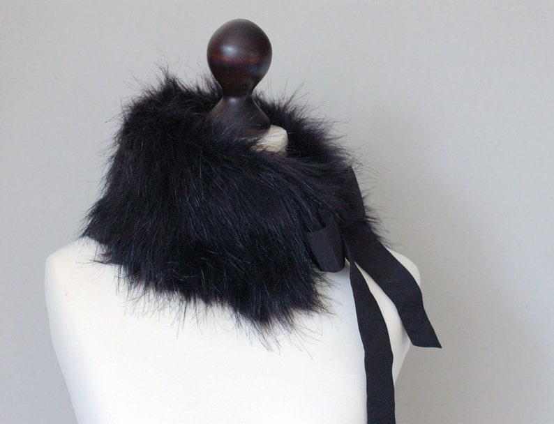 Black faux fur collar. Fur neck warmer. Womens fur collar. Buy faux fur collar image 2