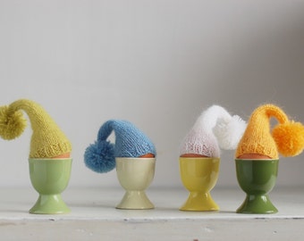 Color mix. Set of 4 knitted egg warmers. Egg hat set. Christmas gift.