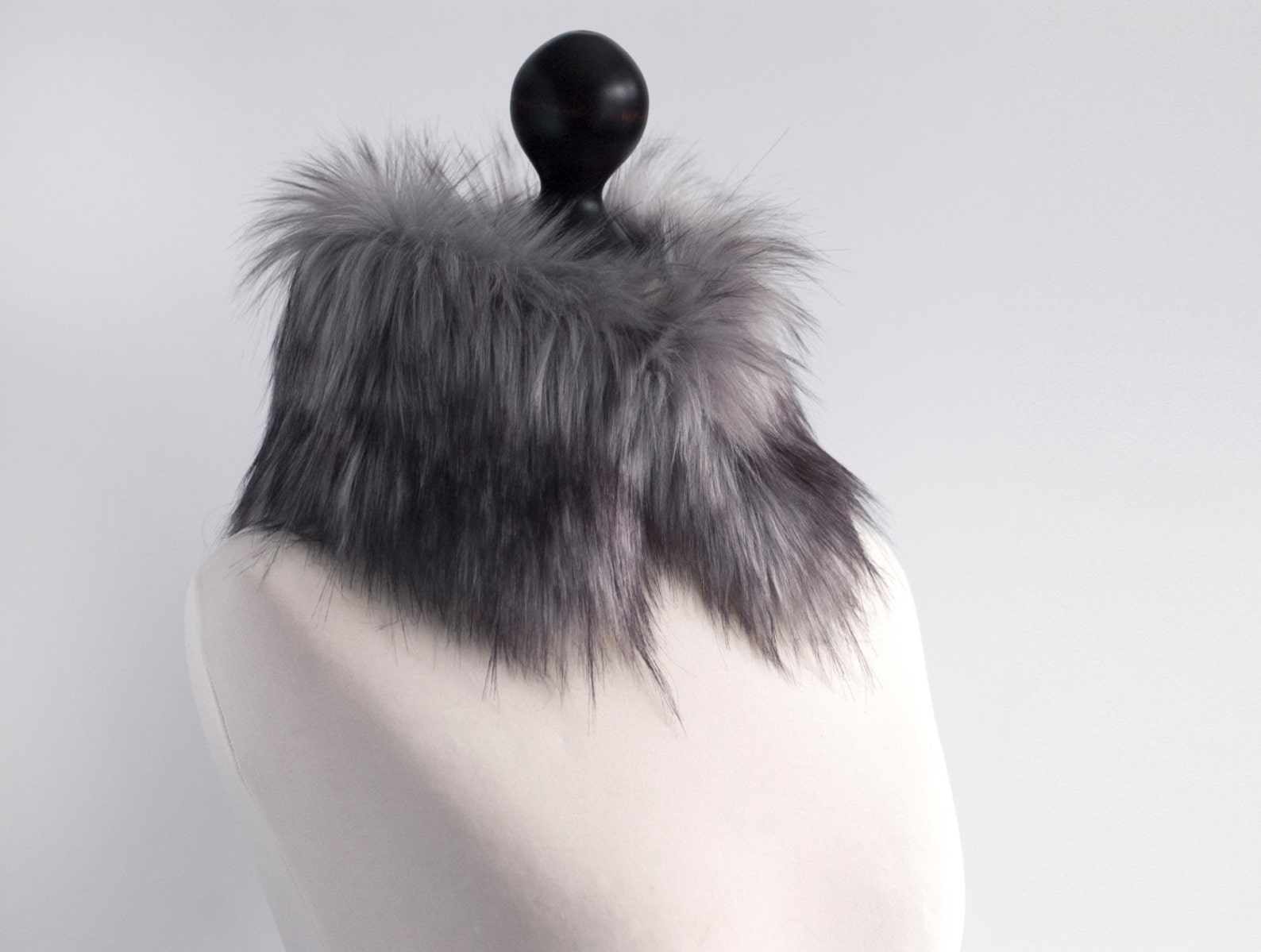 Grey Faux Fur Collar. Faux Fur Wrap. Fur Neck Warmer. Womens Fur Collar ...